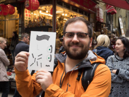 Face-o-mat portrait - Tobias Gutmann, 2017, ink on paper, Art Central, Hong Kong Tobias Gutmann - Face-o-mat / Sai Bot