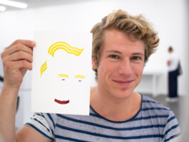 Face-o-mat portrait - Tobias Gutmann, 2018, ink on paper, Kunsthaus Grenchen Tobias Gutmann - Face-o-mat / Sai Bot