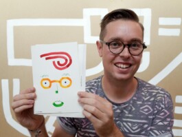 Face-o-mat portrait - Tobias Gutmann, 2015, ink on paper, Melbourne Tobias Gutmann - Face-o-mat / Sai Bot