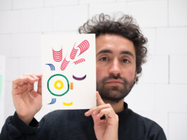 Face-o-mat portrait - Tobias Gutmann, 2024, ink on paper, 22x16 cm, Ithra Center, Dhahran, Saudi Arabia Tobias Gutmann - Face-o-mat / Sai Bot