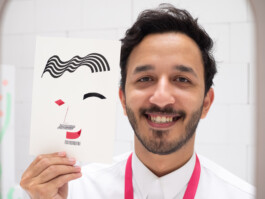 Face-o-mat portrait - Tobias Gutmann, 2024, ink on paper, 22x16 cm, Ithra Center, Dhahran, Saudi Arabia Tobias Gutmann - Face-o-mat / Sai Bot